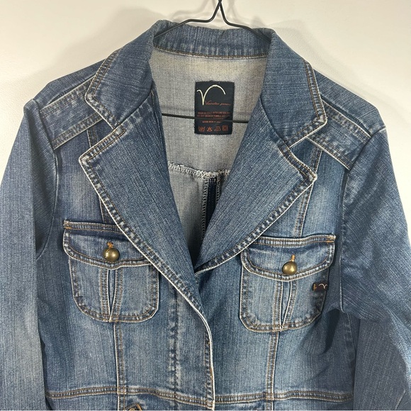Vanilia Jeans Cropped Denim Distressed Jacket Fancy Stone Wash; Women’s Size 42 - Picture 4 of 16